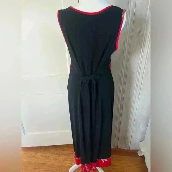 VTG 90s Y2K Asian Inspired floral Pattern Midi Black Dress Sz M Dark Romantic - Picture 3 of 8